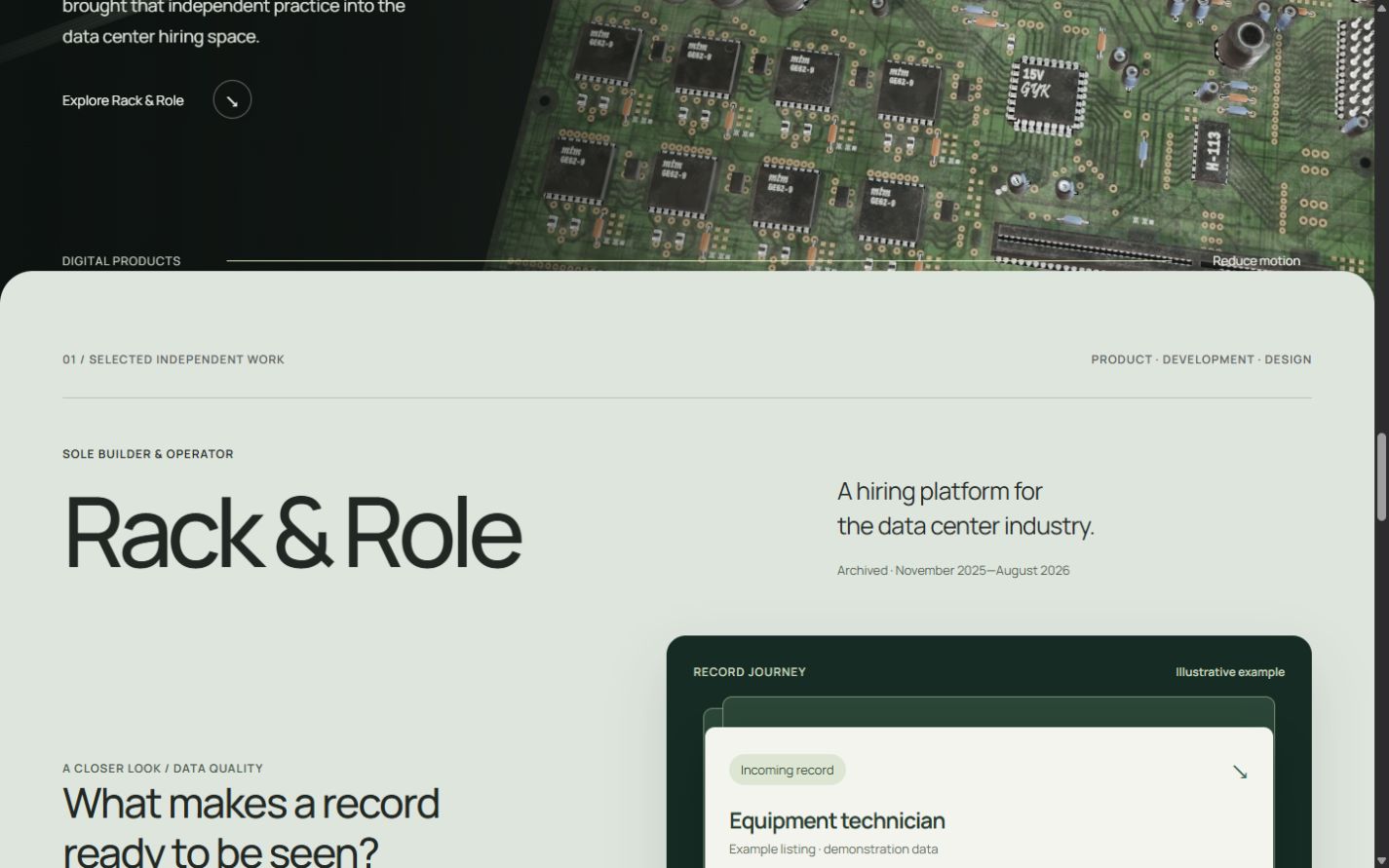 Rack and Role project emerging below the board