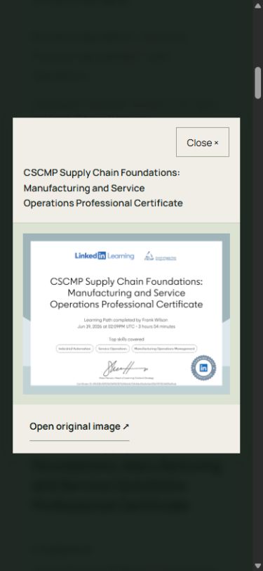 Professional certificate viewer with a full-width title and separate close control